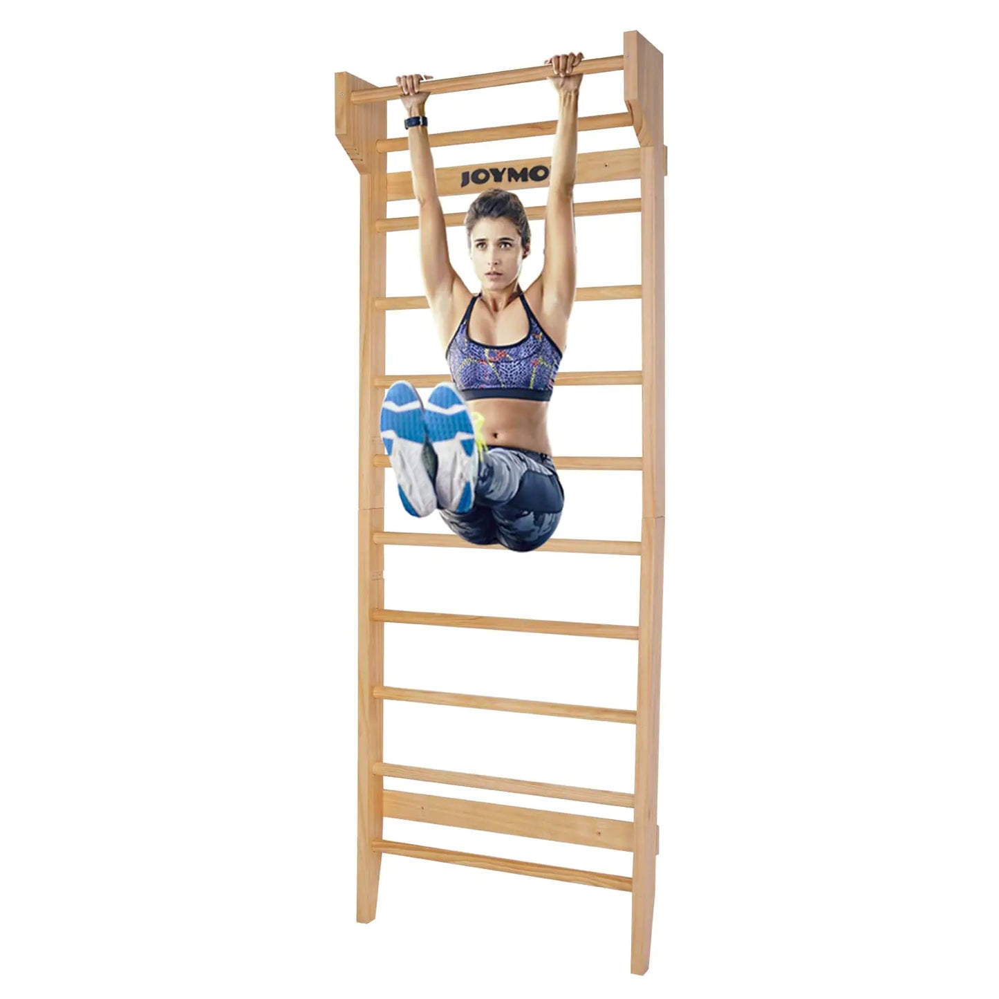 JOYMOR Gymnastics Wood Stall Bar Multi-use Swedish Ladder- Wall Mounted Pull Up Bar-Physical Therapy for Stretching and Various ExercisesIndoor Home Gym Workout Yoga